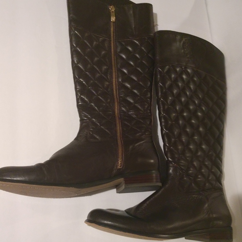 Vince Camuto Brown Leather Quilted Riding Boots - Picture 3 of 10
